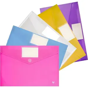 5 Pack Plastic Envelopes, Folders for Documents, Poly Envelopes A4/ Letter Size, Plastic File Folders with Label Pocket, File Envelopes for School, Office & , 5 Assorted Colors