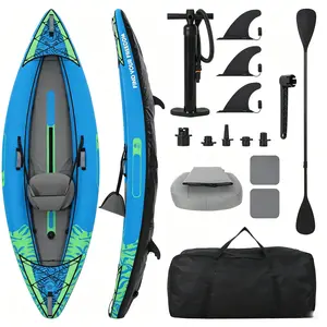 Inflatable Kayak 2 Person, PVC Tandem Kayak with Adjustable Seats & Backrest, Portable Fishing Kayak for Lake River Ocean, Easy Setup Summer Adventure Gear for Adults