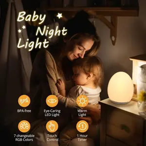 Kids RGB Egg Night Light - Rechargeable Touch Control Lamp, 7 RGB Colors | Portable for Baby | Halloween & Christmas Decor Gift