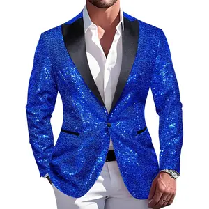 Barry.Wang Mens Sequins Blazer Sparkle Dress Suit Jacket Cocktails Shiny Metallic Disco Dance Party Tuxedo Homecoming