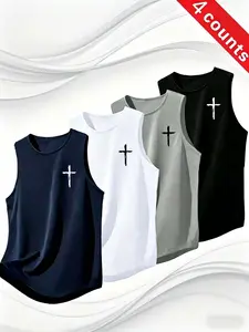4-Pack Summer Fashion Gym Muscle Men's Sports Tank Tops, Breathable Sweat-Wicking Loose Fit Training Sleeveless Quick-Dry Basketball Shirts