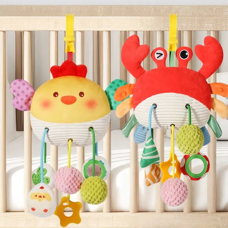 Baby Hanging Crib Sensory Toys Set with Auditory Elements, Clasp, Mirror, Bell, Rattle Maracas, Crinkle & Squeak Sounds, Engage Newborns, Ideal Gift for Birthdays, Holidays
