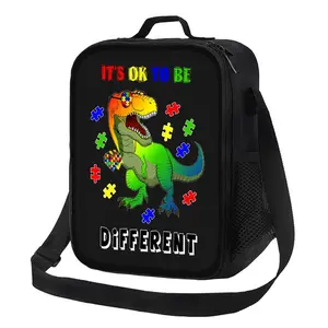 Dinosaur Autism Lunch Bag "It's Ok To Be Different" Casual Street Style Lunch Box for Everyday Use
