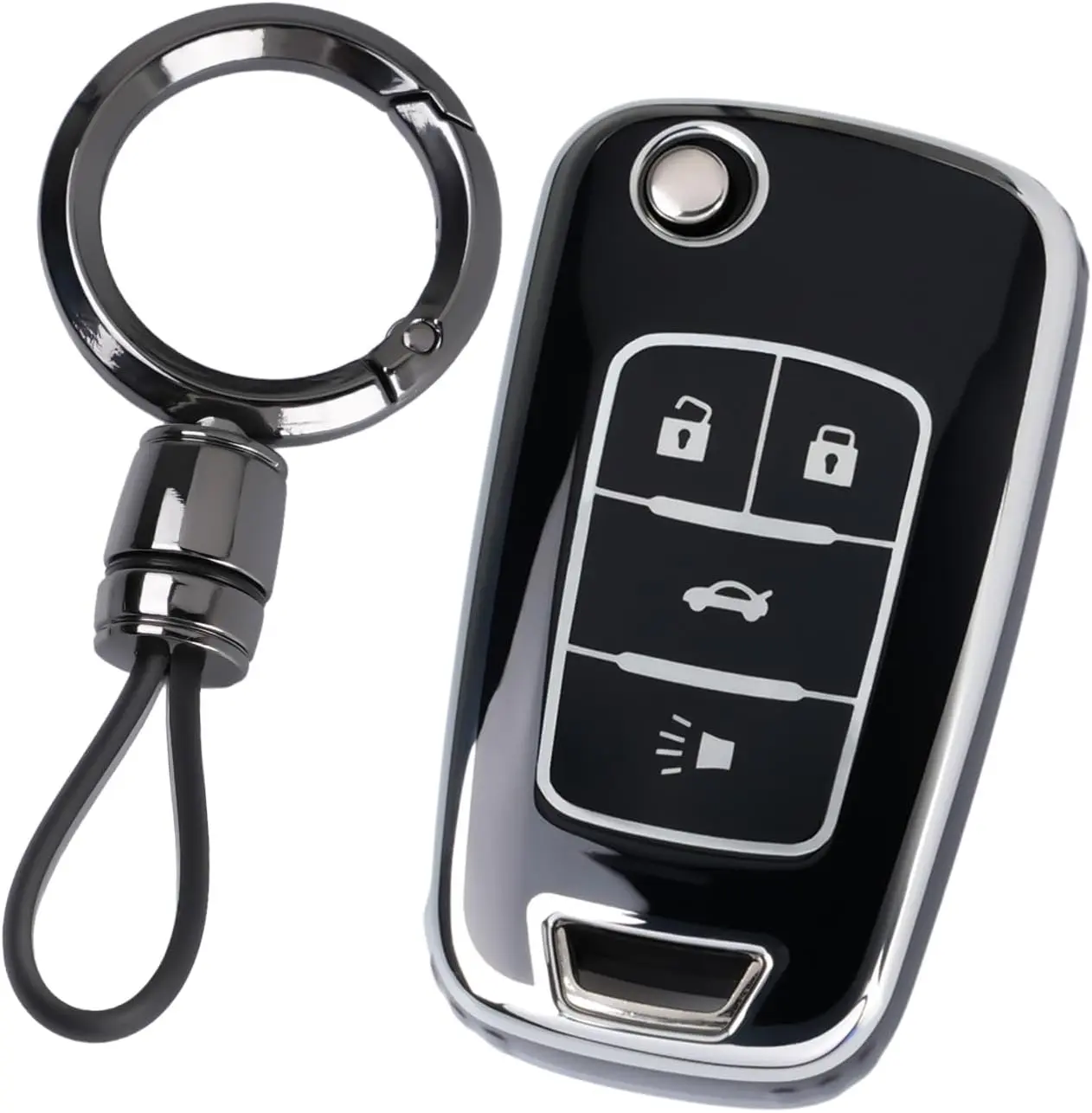 Key Fob Cover, Key Case Shell Protector Compatible with 2010-2021 Chevy Cruze Equinox Camaro Impala Malibu Sonic; Buick Regal Verano Encore Lacrosse; GMC Terrain (Black)