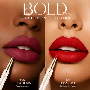 2 in 1 Lipstick and Lip Liner 5 Shades Velvet Matte Lip Makeup Pencil, Waterproof Transfer Resistant Long Wear Lip Color for Defined Plump Lips