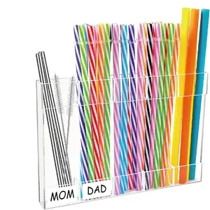Straw Holder Organizer with Double Sided Adhesive Tape, Tumbler Straw Storage Container for Counter Cabinet Cupboard Kitchen(COLOR:Clear)