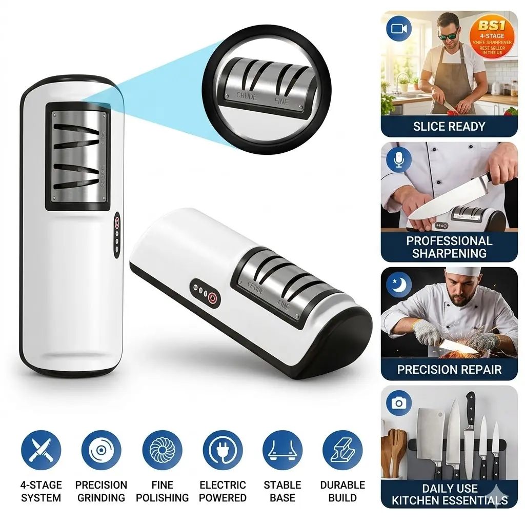 BS1 4-Stage Electric Knife Sharpener: Get BBQ-Ready for Summer! |   Professional Kitchen Sharpening System for Fast & Precise Blade Repair |   Perfect for Home Chefs & Daily Stainless Steel Knives # SummerVibes