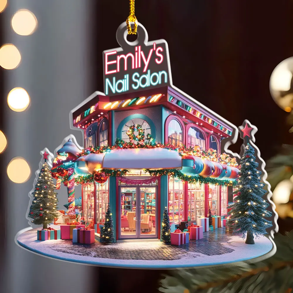Petthouse | Personalized Nail Salon 2d Flat Christmas Ornament, Nail Salon Xmas Ornament, Xmas Tree Decor