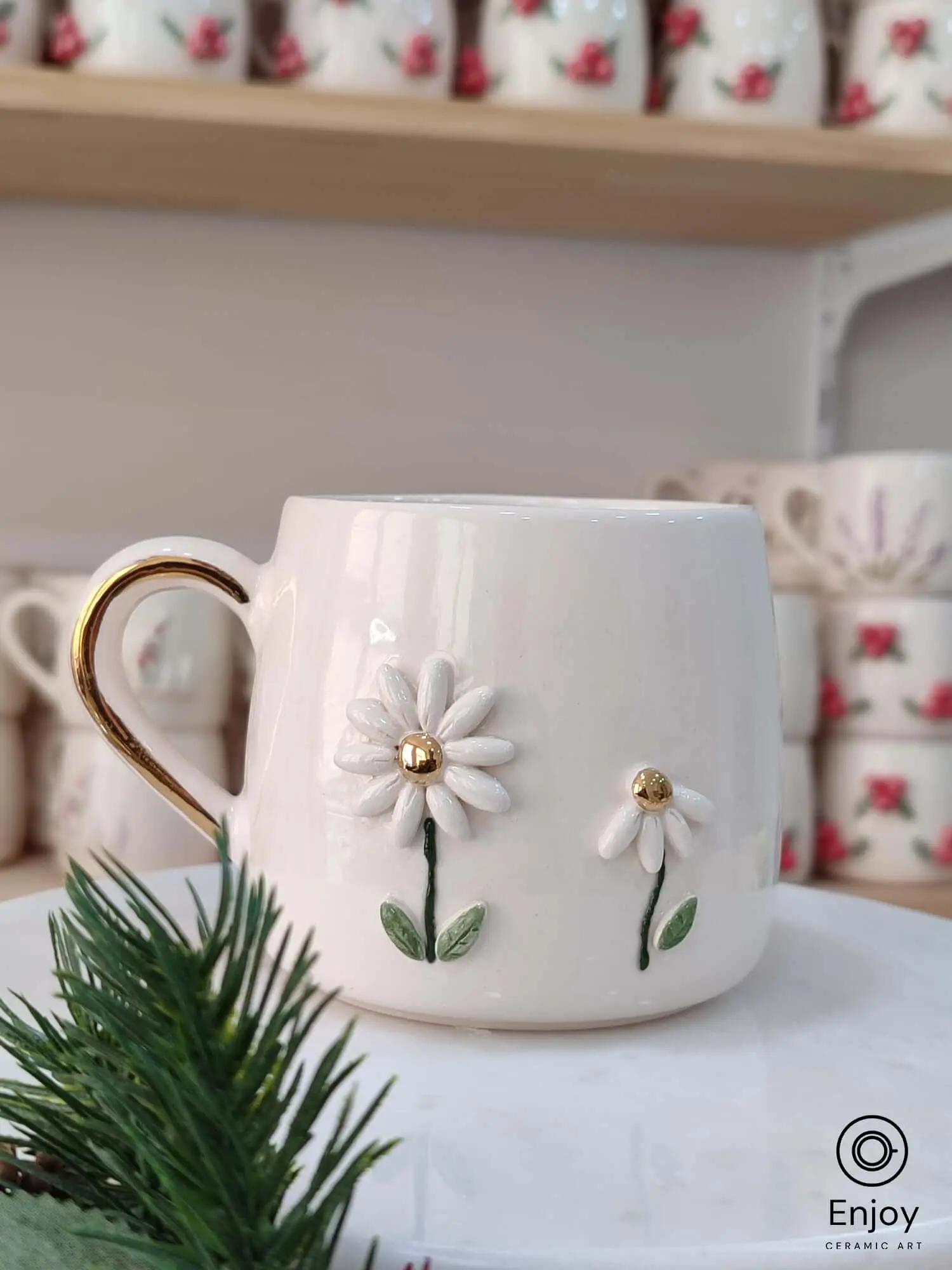 Handmade Ceramic Mug Set – Daisy, Lavender, Watermelon & Garden, 10oz