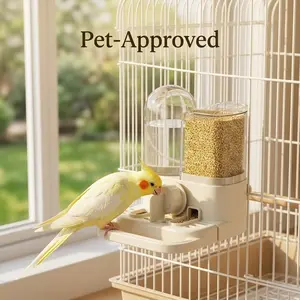 2-in-1 Automatic Bird Feeder and Waterer (Cage Mount), Spill-Proof Hanging Parrot Food & Water Feeder Set , Suitable for Cockatiels, Lovebirds, Budgies, Long-Tailed Parrots, Canaries, and Other Pet Birds
