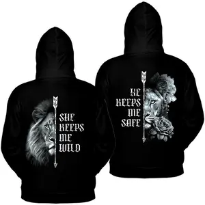 LionCoupleSheKeepsMeWild/HeKeepsMeSafeUnisexHoodie2DS-5XLHoodiesforCouple,matchingcouplehoodiesUnisexFastShippingCotton