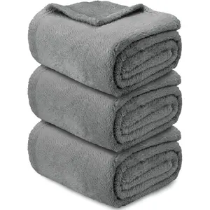 3-Piece 300GSM Fleece Throw Blanket Set, Each 50"x70" – Soft Lightweight Bulk, No Shedding No Pilling, Machine Washable Decorative for Couch Bed Wedding (Grey)