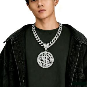 Diamond Cuban Link Yellow Color Chain for Men - 14k Gold Plated Necklace with Rotatable Dollar Sign Pendant Necklace & Hip Hop Rapper Chain Jewelry Gift for Men Women