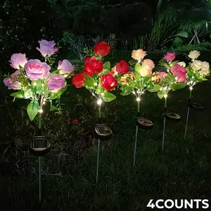 Solar Rose Flower Lights Outdoor Garden Lawn Path Decor, 7 Head Realistic Rose Lamp for Mother's Day Holiday Decoration, Solar Landscape Lights