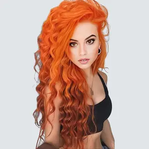 TwiceBeauty 26 inch Long Curly Synthetic Wig Glueless  Wigs Orange to Auburn Wave Curly Wigs for Women Daily Cosplay Party