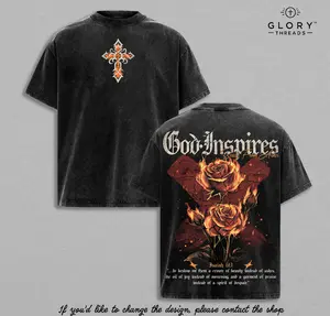 Beauty From Ashes – God Inspires Isaiah 61:3 Vintage Washed Christian T-Shirt Heavy Cotton Jesus Faith Graphic Shirt Streetwear Church Outfit Christmas Gift Inspirational Religious Apparel Men Women