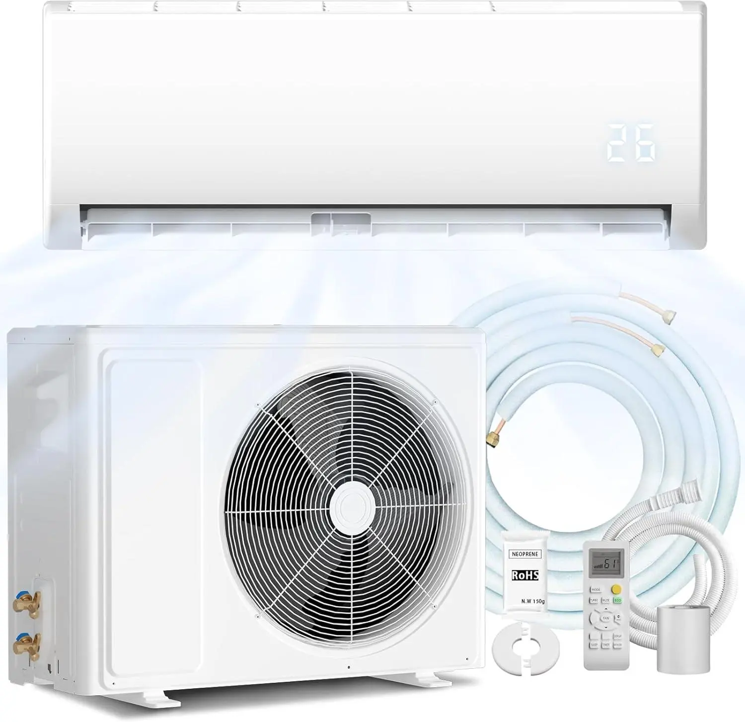 TMWINGS 18000 BTU Ductless Inverter Mini Split AC/Heating Heat Pump, 19 SEER2 115V Energy Efficient Unit, Cools Up to 750 Sq.Ft, Remote Control, Pre-Charged Condenser & Installation Kits