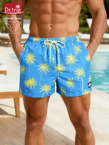 Men's Beach Shorts, Loose Fit Mesh Triangle Lining, Quick-Dry Swim Trunks, Casual Three-Quarter Length, Breathable and Comfortable, Swimming Shorts