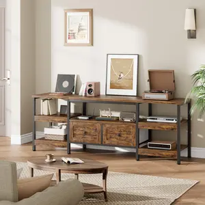 Garvee 71 Inch Industrial Entertainment Center with 2 Drawers and Open Shelves, Rustic Media Console and TV Stand for Living Room