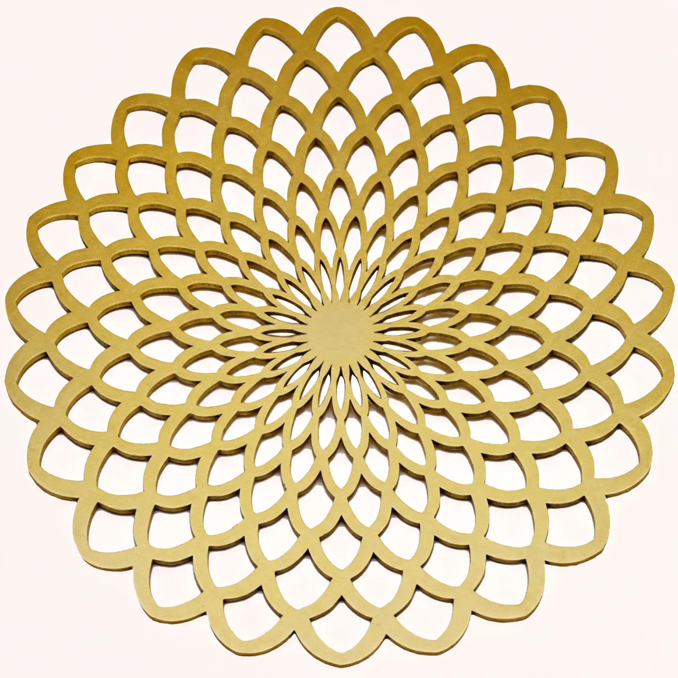 Gold Wooden Trivet Set of 2 - Hand Carved, Lightweight, Heat-Resistant MDF Wood Dining Table Decor, Easy Cleaning with Damp Cloth, Durable Kitchenware & Tableware Accessory, 15-Inch Diameter