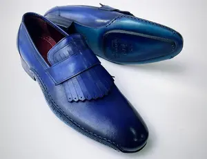 Buy Tucci Di Lusso Mens Royal Blue Hand-welted Italian Calf Skin leather luxury Kiltie Loafers