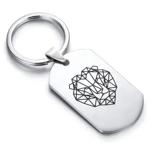 Stainless Steel Geometric Polygon Lion Dog Tag Keychain