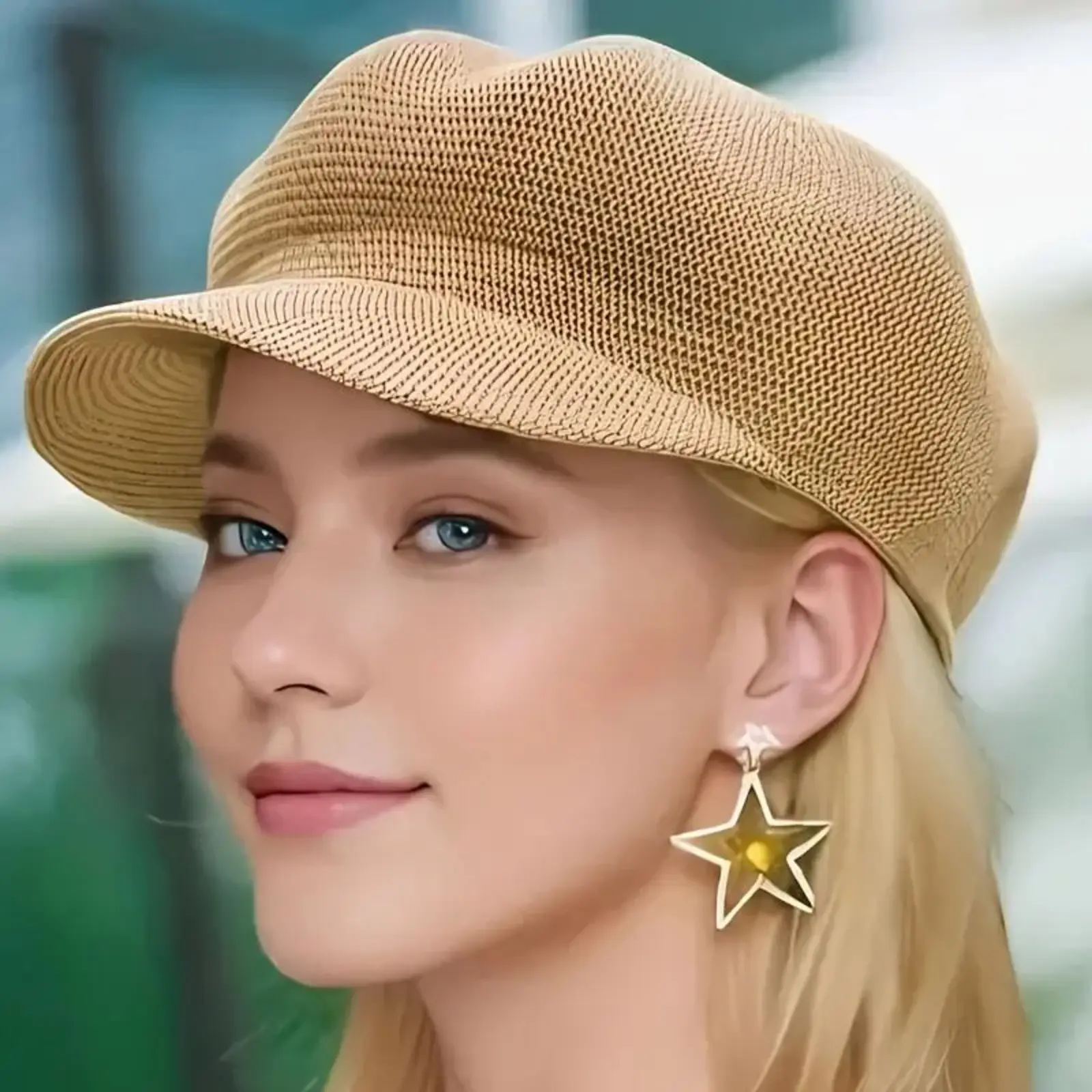 Star-Embellished Mesh Sun Visor for Women, Adjustable Wide-Brim Breathable Casual Cap for Outdoor & Beach, Casual Hat, Accessories