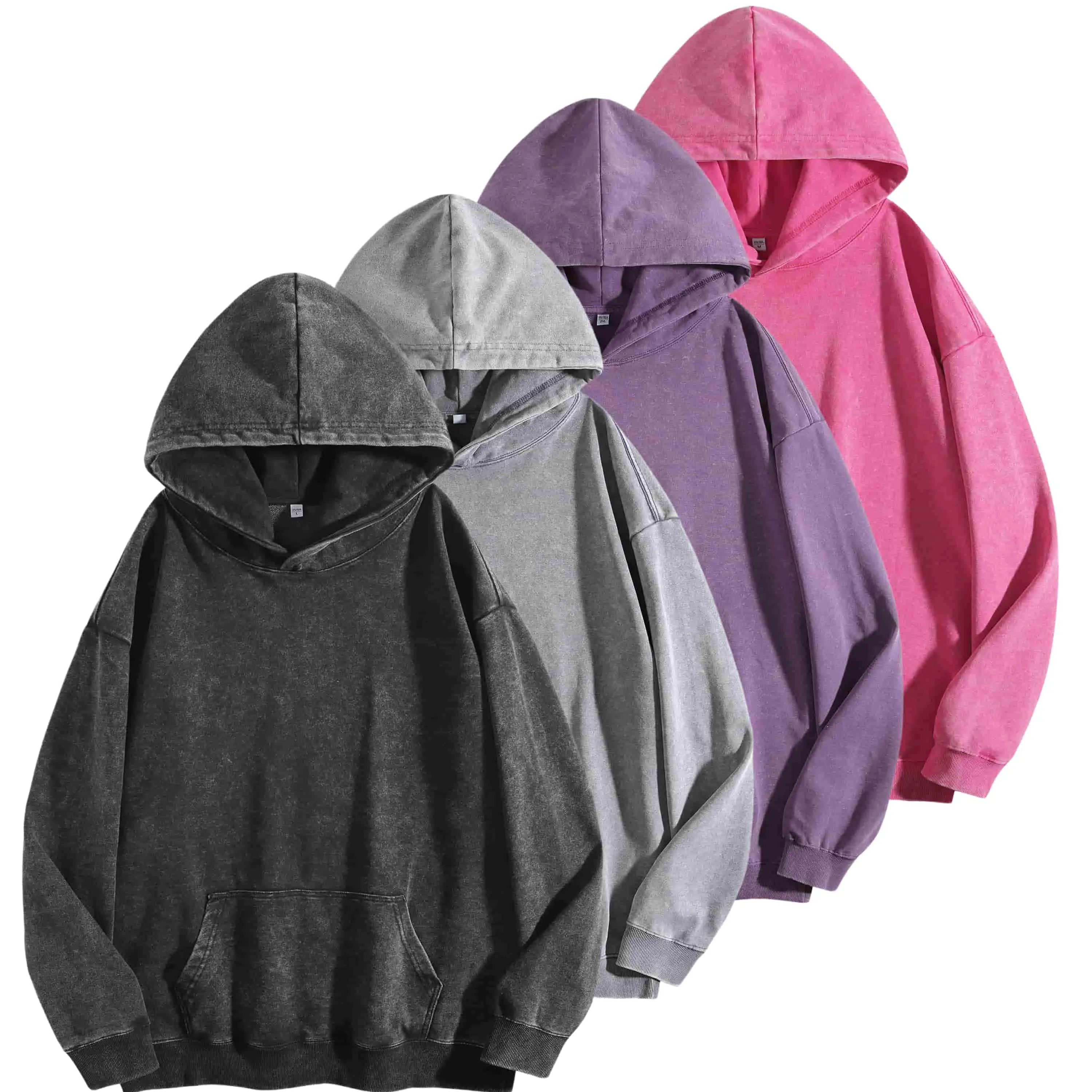 Men's 4-Pack Vintage Washed Hoodies, 400g Heavyweight Oversized Unisex Hooded Pullovers, Multi-Solid Color Loose Street Tops for Everyday Wardrobe