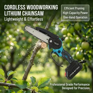 Cordless mini chainsaw, battery-powered handheld chainsaw, equipped with a large-capacity lithium battery, portable one-handed wood cutter, suitable for trimming branches, cutting firewood, garden maintenance, and DIY projects