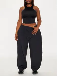 Must Have Black Nylon Wind Pants Baggy Wide Leg Trendy Daily Outfit