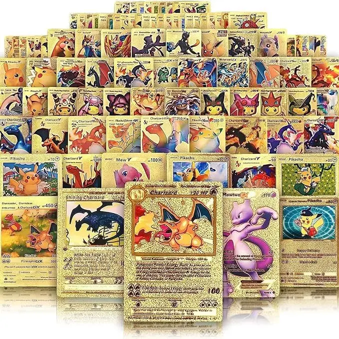 55 PCS Gold Cards Packs Collectible Card Games，GX, EX, FA, Tag Team or Secret Rare Gold Foil Card for Fans Gifts.