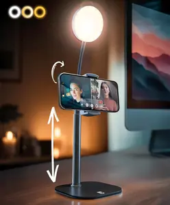 Phone Stand for Recording with Light for Desk - ChatStand Halo 9-14" Adjustable, Portable Ring Light Tripod,  Stand for Desk & Phone Holder for Video Recording, Filming, Zoom Calls (Night Black)