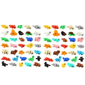 PowerTRC 70 Pcs 3D Printed Animals Set, 2 inches Mini 3D Printed Animals, Cute Pocket Pets Animal Figurine Toys, Articulated Flexible Fidget Toy for Desk Decoration, Goody Bag Stuffers