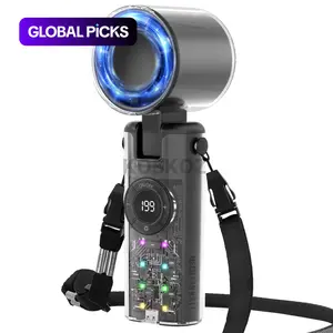 Portable Handheld Turbo Fan - 5 High Speed 4000mAh Rechargeable Battery Powered, 3 IN 1 Personal Hand Fan with Flashlight for Travel, Beach Vacation, Gifts for Women, Men, Multifunctional Cooling Fan