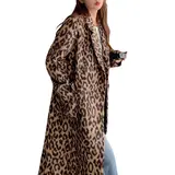 Chouyatou Women's Soft Leopard Print Long Wool Trench Coat - Notched Lapel, Double Breasted, Dressy Winter Warm Overcoat with Premium Fabric Style, Comfortable, Jackets,back to school,back to school shopping, Fashion, Outerwear