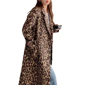 Chouyatou Womens Leopard Long Wool Trench Coat Notched Lapel Double Breasted Pea Coat Winter Warm Overcoat Chouyatou Womens Leopard Long Wool Trench Coat Notched Lapel Double Breasted Pea Coat Winter Warm Overcoat