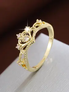 Women's Elegant Artificial Zircon Decorated Crown Design Ring, Exquisite Trendy Hollow Out Design Ring, Fashionable Jewelry for Women As Gift, Artificial Zircon Rings