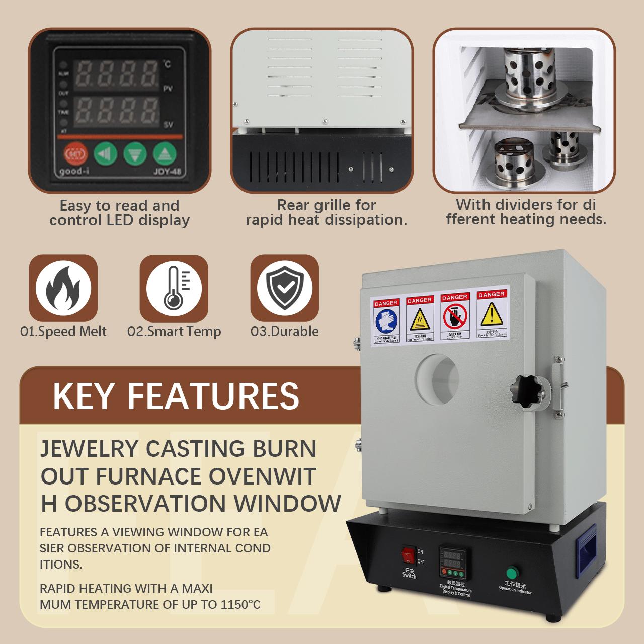 110V Jewelry Melting Furnace with Viewing Window - Digital Thermostat Oven with 6mm Insulation Board 110V Jewelry Melting Furnace with Viewing Window - Digital Thermostat Oven with 6mm Insulation Board
