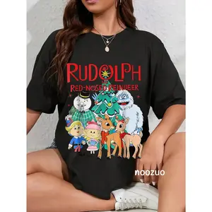 100% Cotton Funny Cute Rudolph The Red Nosed Reindeer Christmas Tree T-Shirt