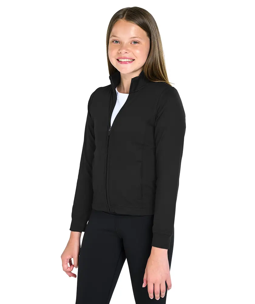 Charles River Apparel Female Plain Recycled Polyester Synthetics Fitness Jacket - Quick Dry, Breathable, Anti-Odour, Long Sleeve, Flex-Fit Spandex, Crew Neck, Zip-Safe Pockets, Machine Washable Fitted Youth Gym Wear