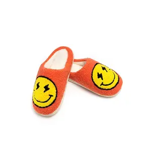 Women's Smiley Face Lighting Bolt Orange Lounge Slippers