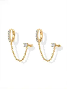 Gold Chain Earrings for Women | Double Piercing Chain Huggie Hoop Earrings (A pair) | Cubic Zirconia Pearl Stud Ear Cuff Earrings for Women High Quality Earrings#Fashionweek#Fallfreshness#test