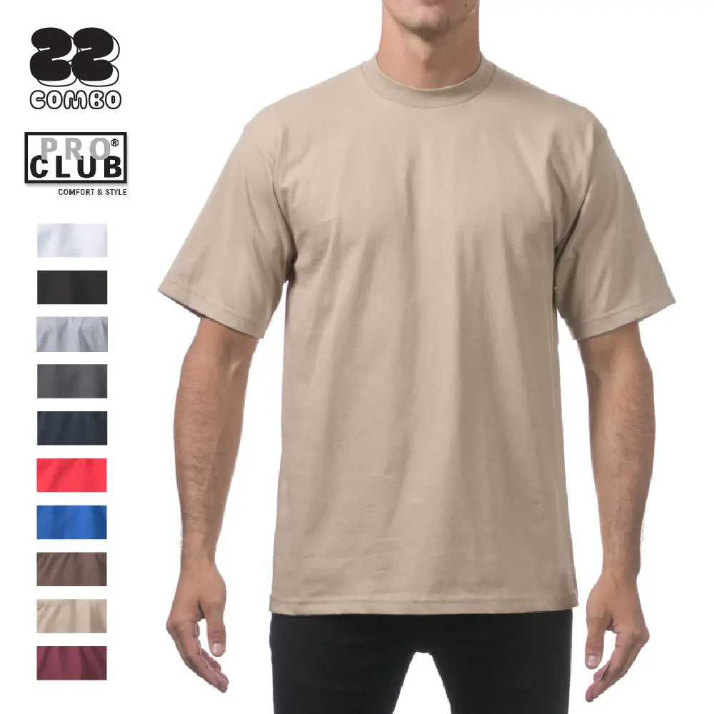 PROCLUB Men's Heavyweight Cotton Blend T-Shirt - Short-Sleeve, Breathable, Soft, Plain, Casual Fit, Streetwear Top, Hip Hop Style, Big & Tall Sizes (S-5XLT), Foldable, Expandable, Do Not Dry Clean, Menswear Fashion