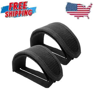 1 Pair Bike Pedal Strap Toe Clips Straps Tape Adjustable Anti-Slip Black