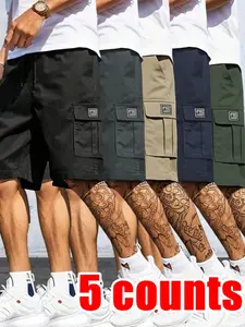 5-Pack Men’s Quick-Dry Cargo Shorts, Lightweight Multi-Pocket Casual Shorts with Elastic Drawstring Waist, Loose-Fit Work Shorts for Outdoor Hiking, Daily Commute & Streetwear Fashion