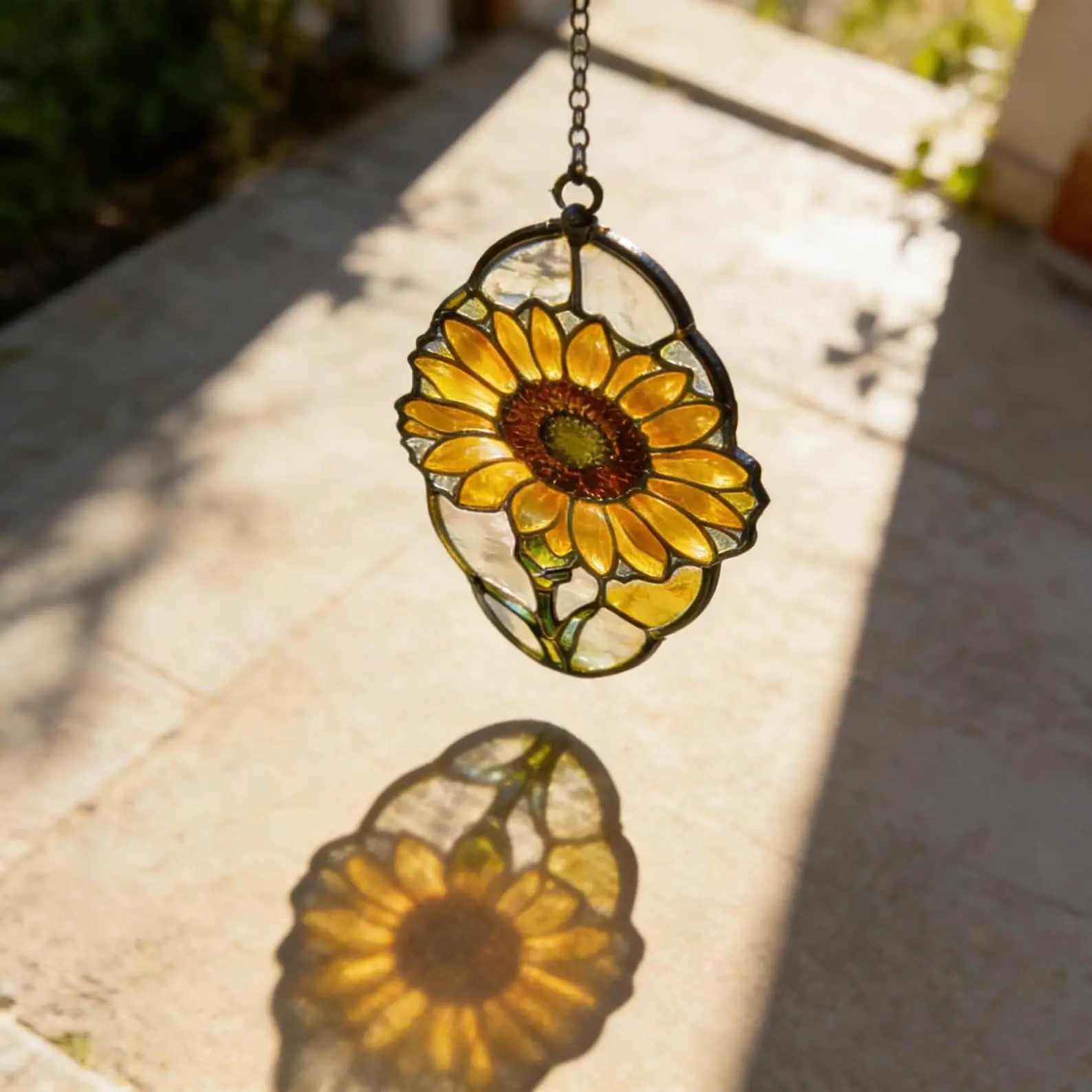 Cottagecore Stained Glass Sunflower Suncatcher Window Hanging, Handcrafted Yellow Floral Art Ornament Panel with Chain, Cozy Home Decor Aesthetic Mother's Day Gift