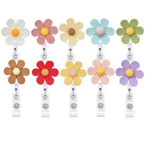 5 Cute Floral Retractable Badge Reel Clips, Durable PP ID Holders for Nurses and Office Staff, Fun Work Accessories for Professionals