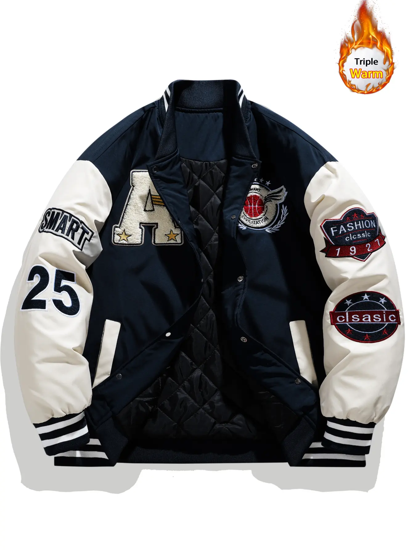 Men's College Jacket Thickened American Street Style Warm Patchwork Embroidered Baseball Coat Menswear Tops