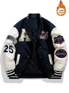 Men's College Jacket Thickened American Street Style Warm Patchwork Embroidered Baseball Coat Menswear Tops