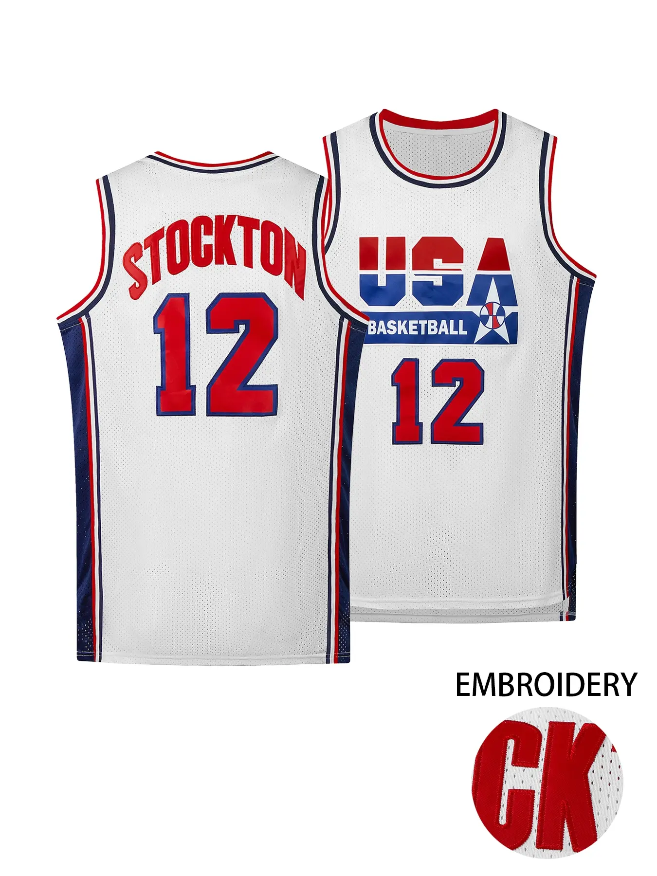 Men's USA Embroidered Basketball Jersey,Breathable Round Neck Embroidery Sportswear,Sleeveless Unisex Training Uniform, Team T-shirt, Top for Outdoor Activities,Athletic Top,Workout Tops,Workout Clothes,Lightweight Jersey